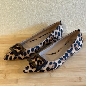 Boden Leopard Print Calf Hair Point Toe Ballet Flats 37 / 7 Black Tan